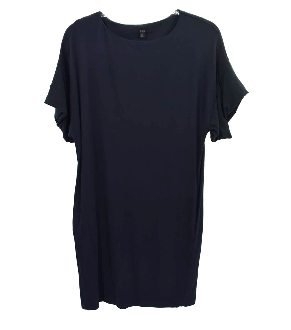COS Navy Blue Knit Short Sleeve T-Shirt Dress Womens XS Flutter Sleeve